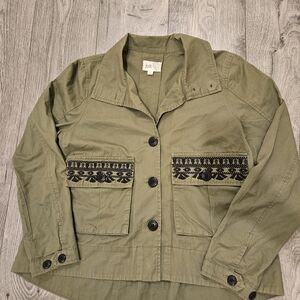 Jolt Women's Olive Green Jacket with Black Embroidery Accents Size S